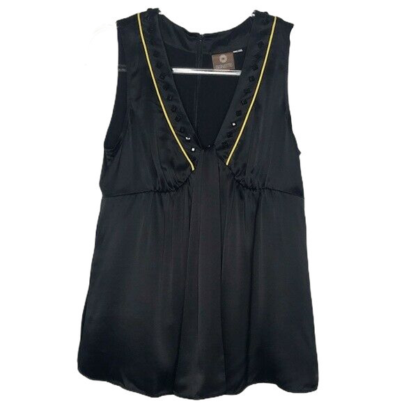 Signette Womens Size 6 Black and Yellow Tank 100% Silk Embellished - Picture 1 of 7